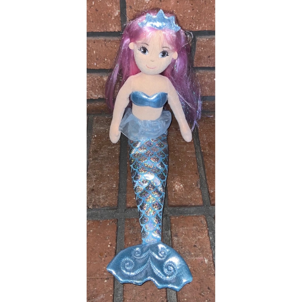 Aurora Sea Sparkles Mermaid Plush Pink‎ Hair Blue Holographic Tail Doll 17 Inch